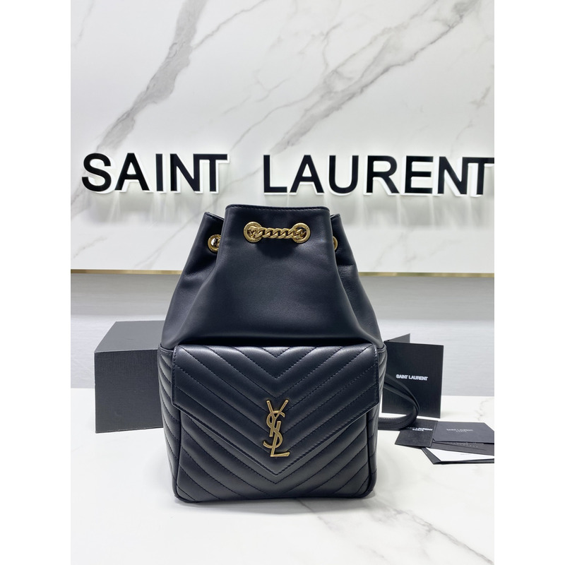 Saint Laurent Joe Backpack In Lame Leather Dark Blue