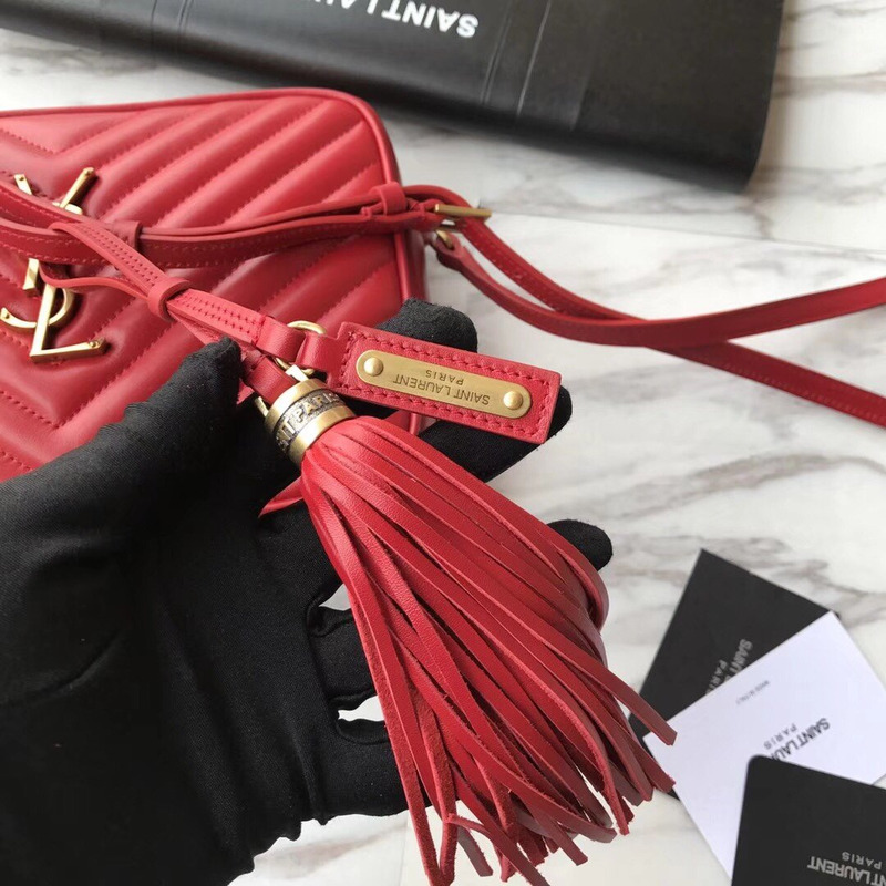 Saint Laurent Lou Camera Bag In Quilted Leather Red