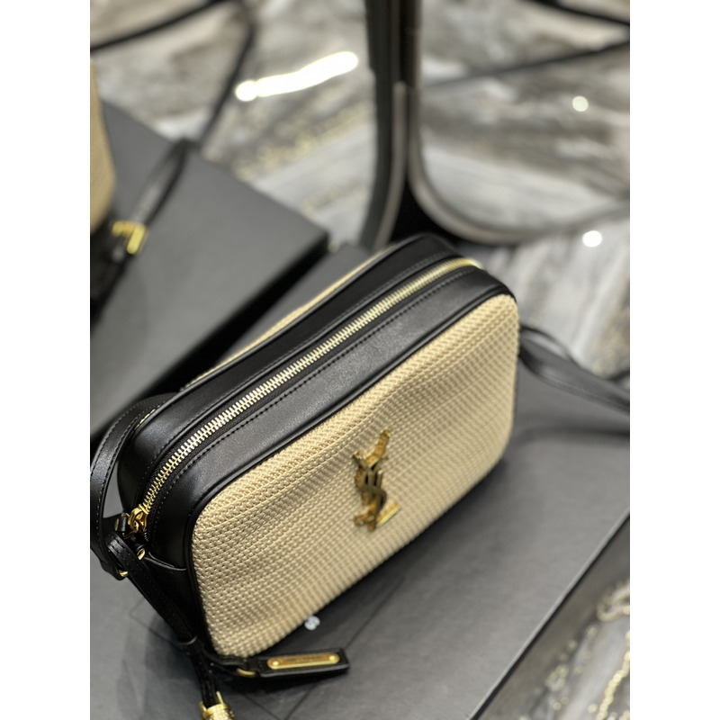 SAINT LAURENT Lou Camera Raffia Crossbody Bag