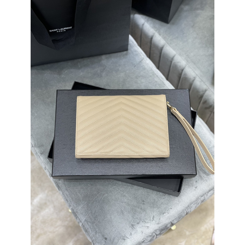 Saint Laurent Flap Pounch in Grain De Pouder Embossed Leather Beige