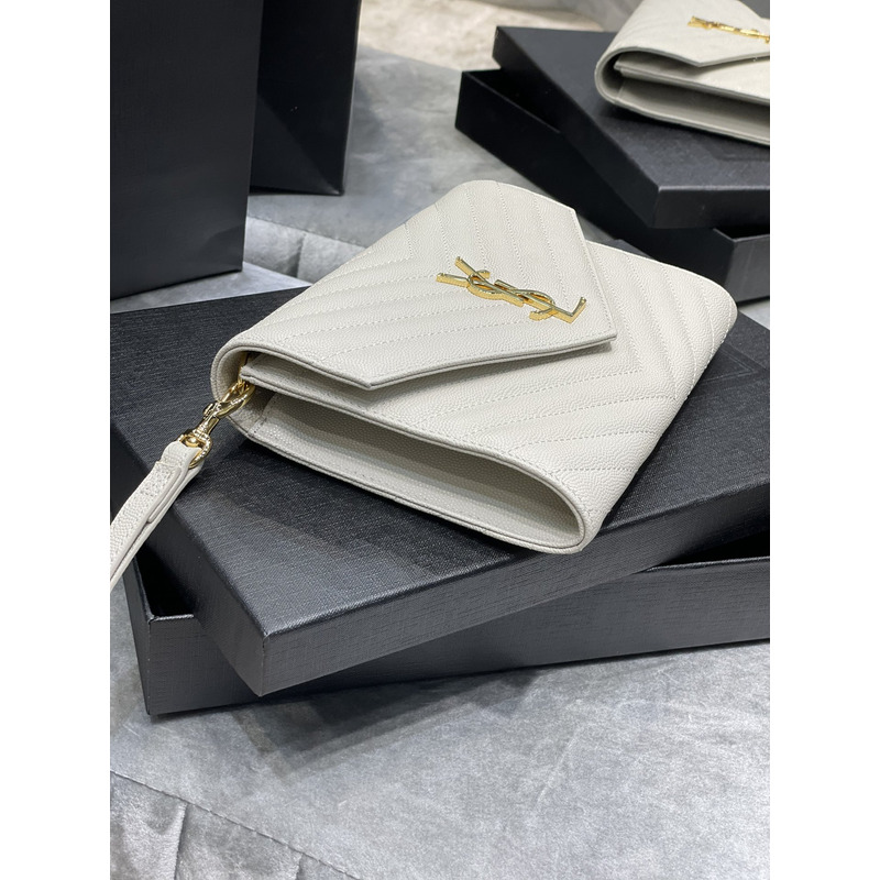 Saint Laurent Flap Pounch in Grain De Pouder Embossed Leather White