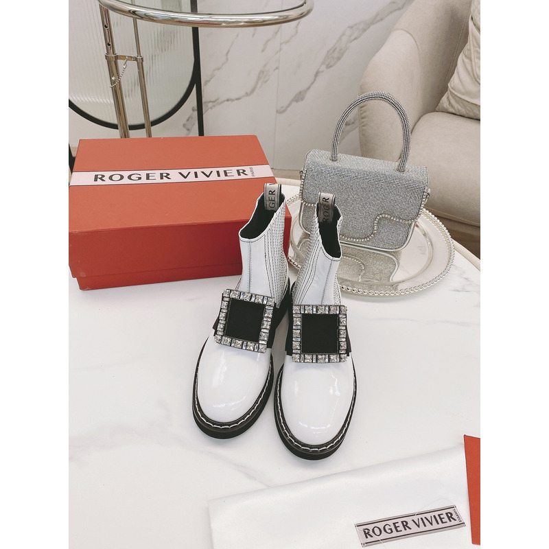roger u1u1er viv ranger crystal-embellished patent-leather chelsea boots white