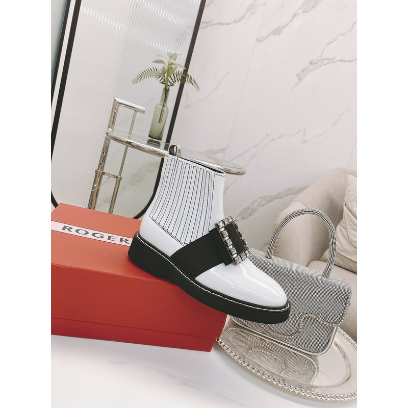 roger u1u1er viv ranger crystal-embellished patent-leather chelsea boots white