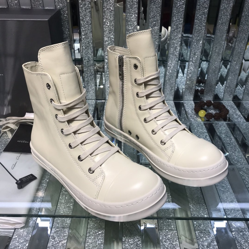 Rick Owens Darkshaw Lace-Up Leather Sneakers White
