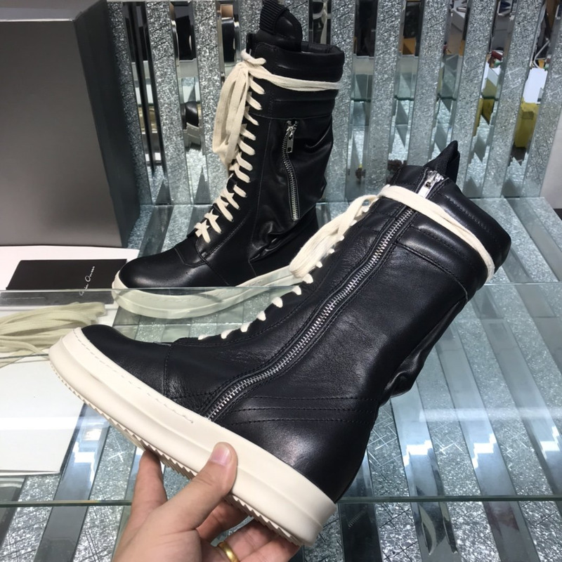 Rick Owens Cargo Basket High-Top Leather Sneakers Black