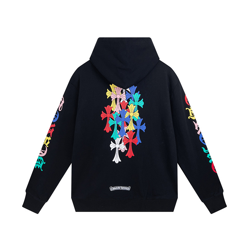 Ch*0me He**ts multicolor cemetery cross zip up hoodie black