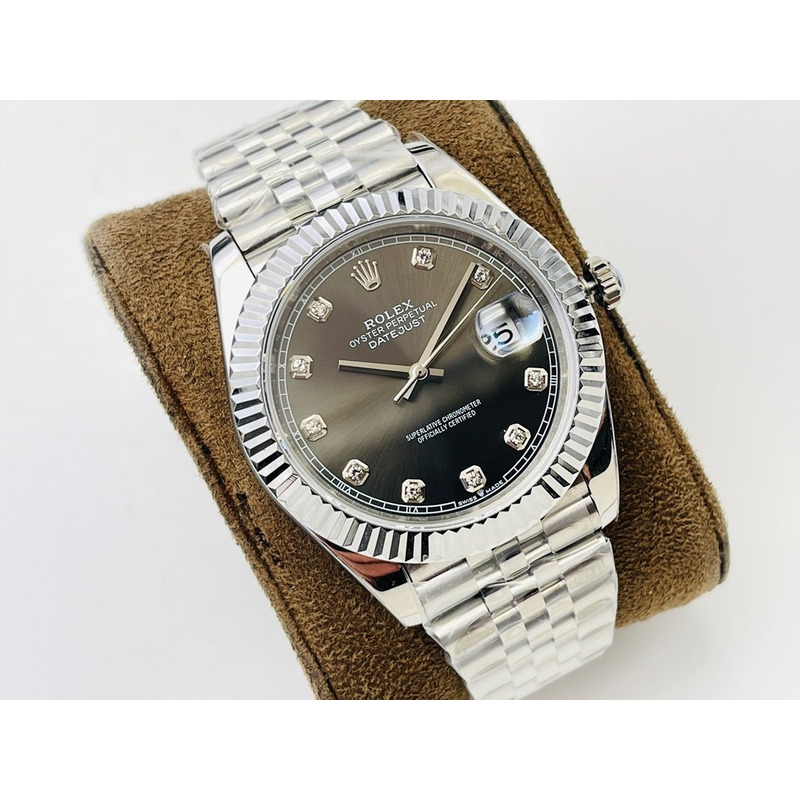 rolex stainless steel grey dial Di*m*nds inside  41mm