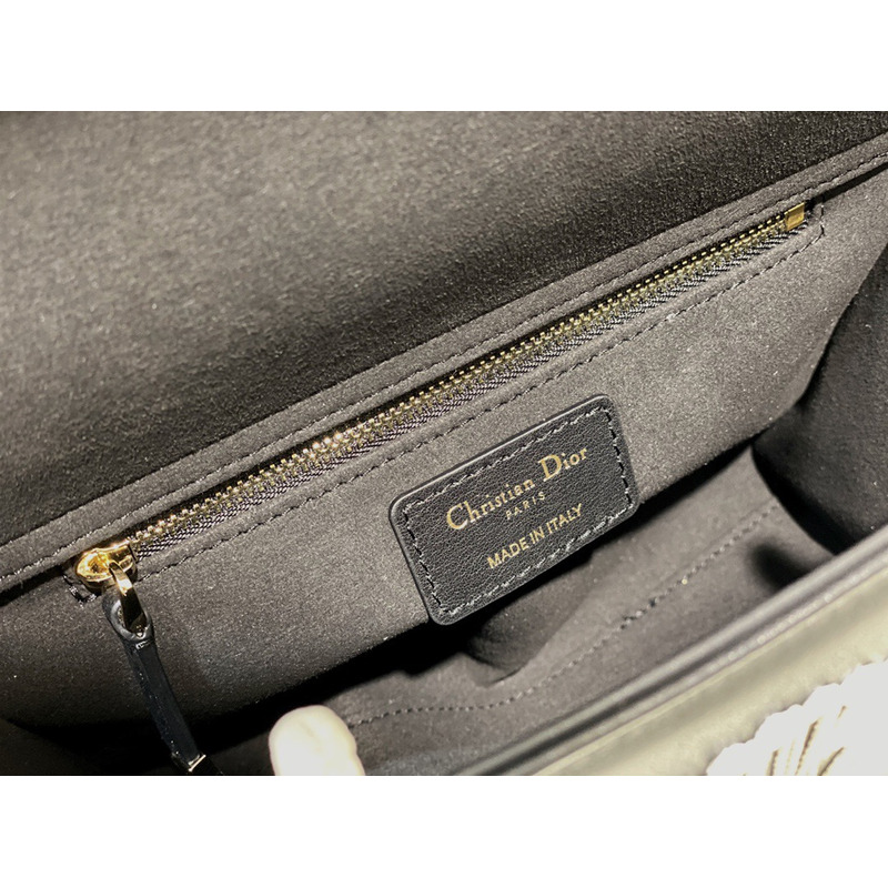 Medium Lady D-Lite Bag PERSONALIZE Mediu Black and White Ornamental Cornely-Effect Embroidery