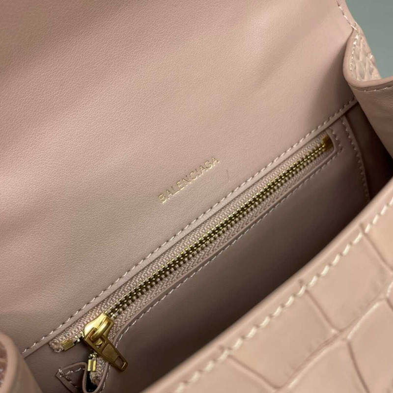 Ba*len*cia*ga hourglass s bag in crocodile-effect leather pink