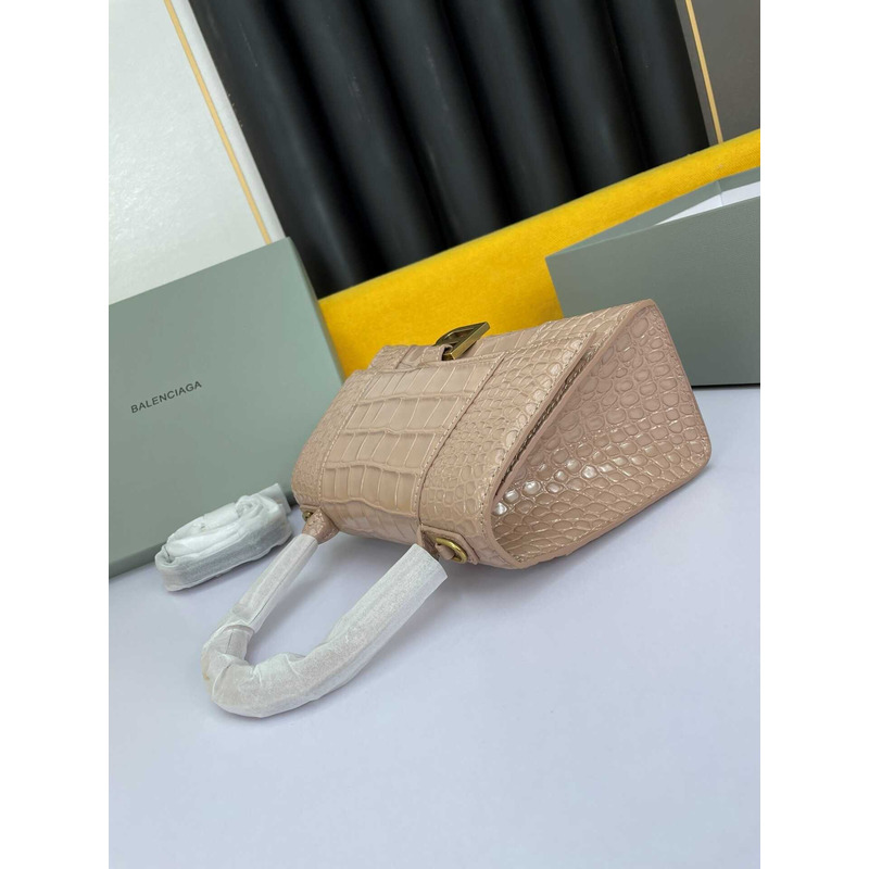 Ba*len*cia*ga hourglass s bag in crocodile-effect leather pink