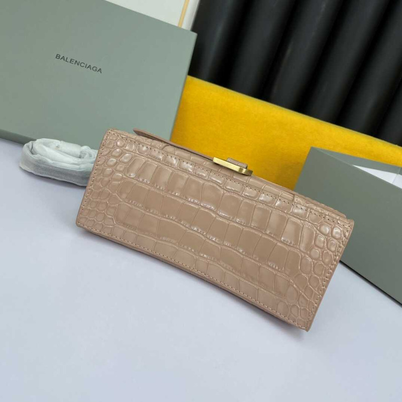 Ba*len*cia*ga hourglass s bag in crocodile-effect leather pink