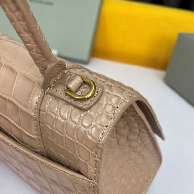 Ba*len*cia*ga hourglass s bag in crocodile-effect leather pink
