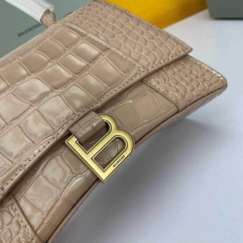Ba*len*cia*ga hourglass s bag in crocodile-effect leather pink