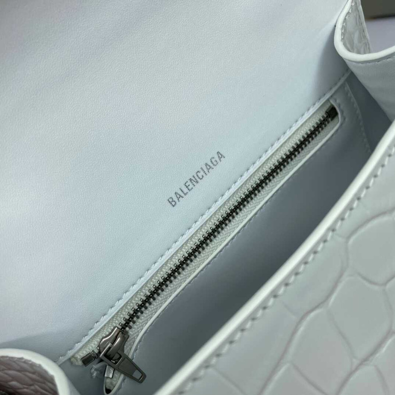 Ba*len*cia*ga hourglass s bag in crocodile-effect leather white