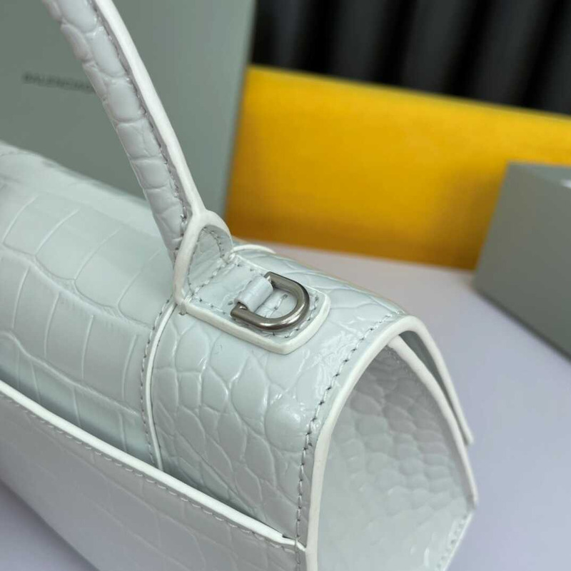 Ba*len*cia*ga hourglass s bag in crocodile-effect leather white