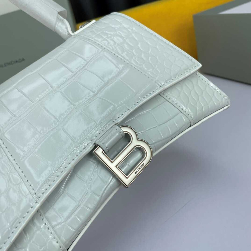 Ba*len*cia*ga hourglass s bag in crocodile-effect leather white