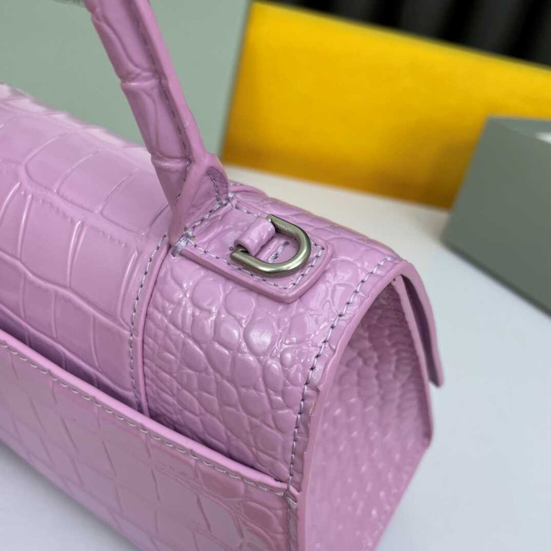 Ba*len*cia*ga hourglass s bag in crocodile-effect leather purple