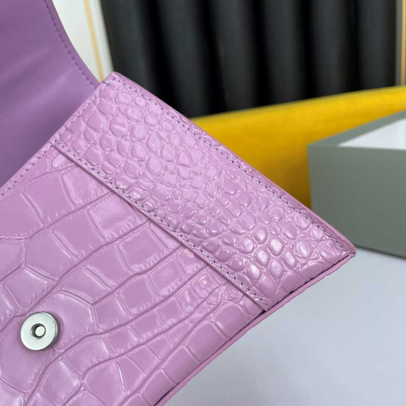 Ba*len*cia*ga hourglass s bag in crocodile-effect leather purple