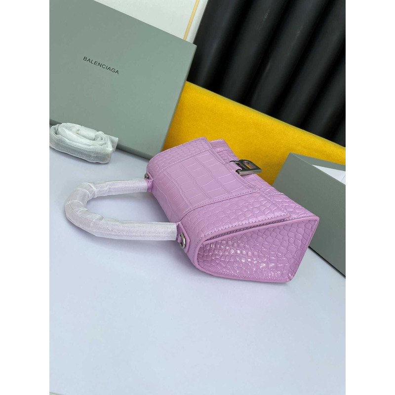 Ba*len*cia*ga hourglass s bag in crocodile-effect leather purple
