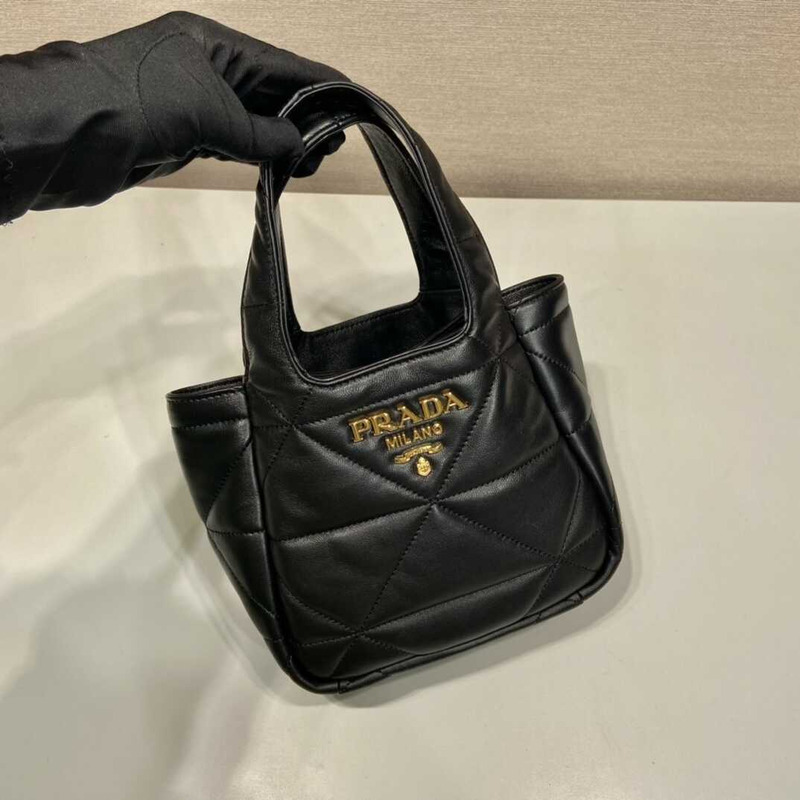 Pra*a small topstitched nappa tote black