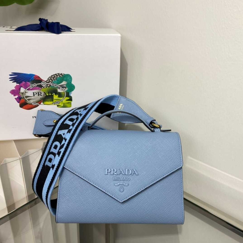 pra*a monoCh*0me saffiano leather bag blue