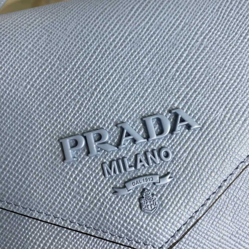 pra*a monoCh*0me saffiano leather bag blue