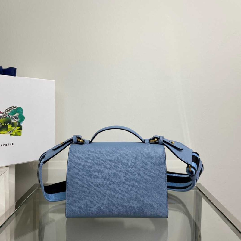 pra*a monoCh*0me saffiano leather bag blue