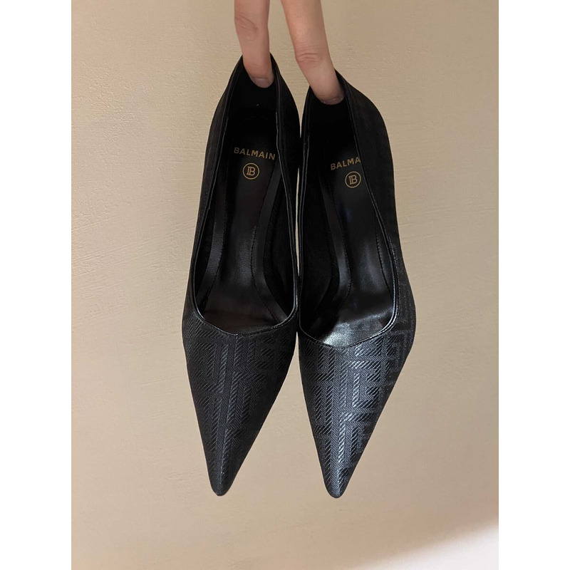 Balmain Logo Monogram Pointed Toe Pumps Black