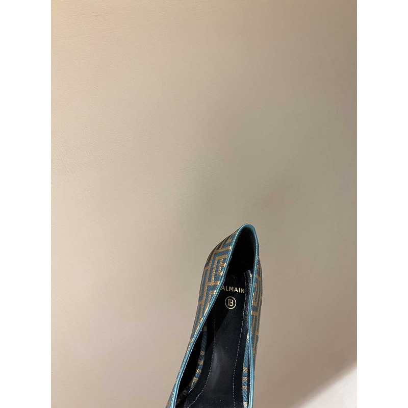 Balmain Logo Monogram Pointed Toe Pumps Blue&Yellow