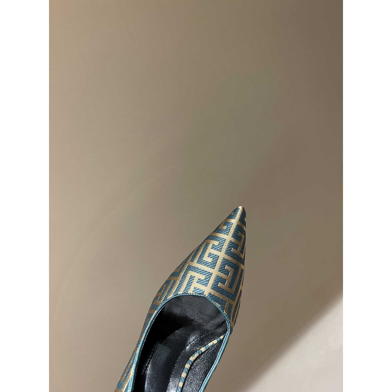 Balmain Logo Monogram Pointed Toe Pumps Blue&Yellow