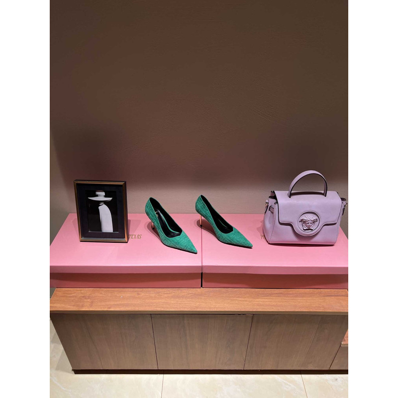 Balmain Logo Monogram Pointed Toe Pumps Light Green