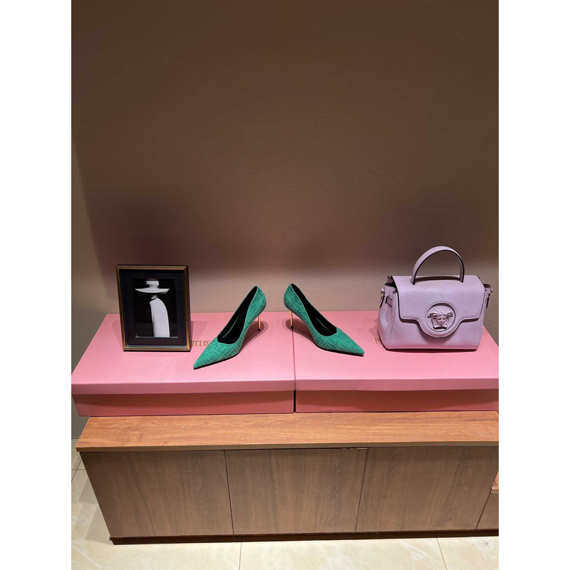 Balmain Logo Monogram Pointed Toe Pumps Light Green