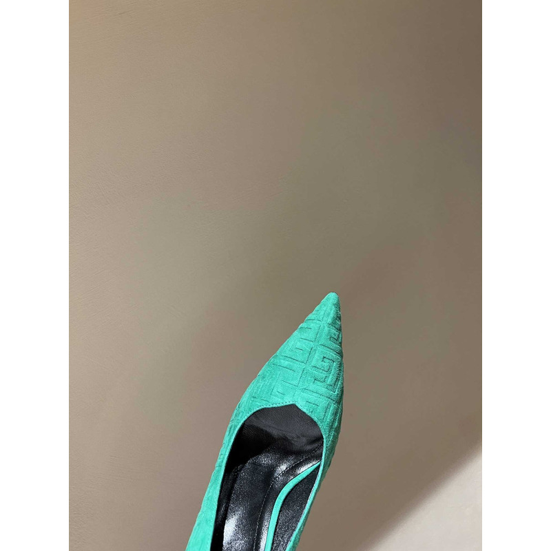 Balmain Logo Monogram Pointed Toe Pumps Light Green