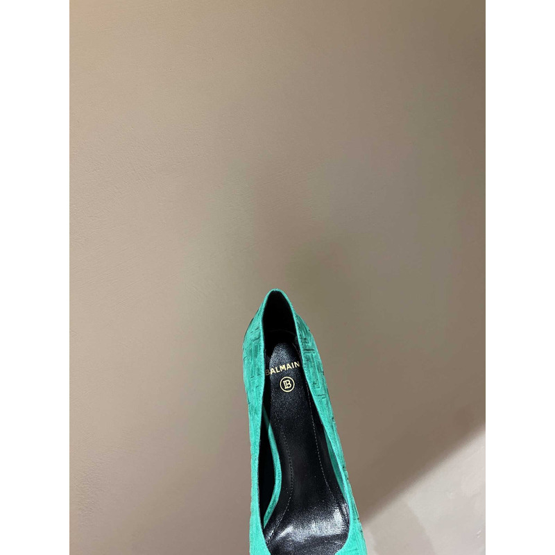 Balmain Logo Monogram Pointed Toe Pumps Light Green