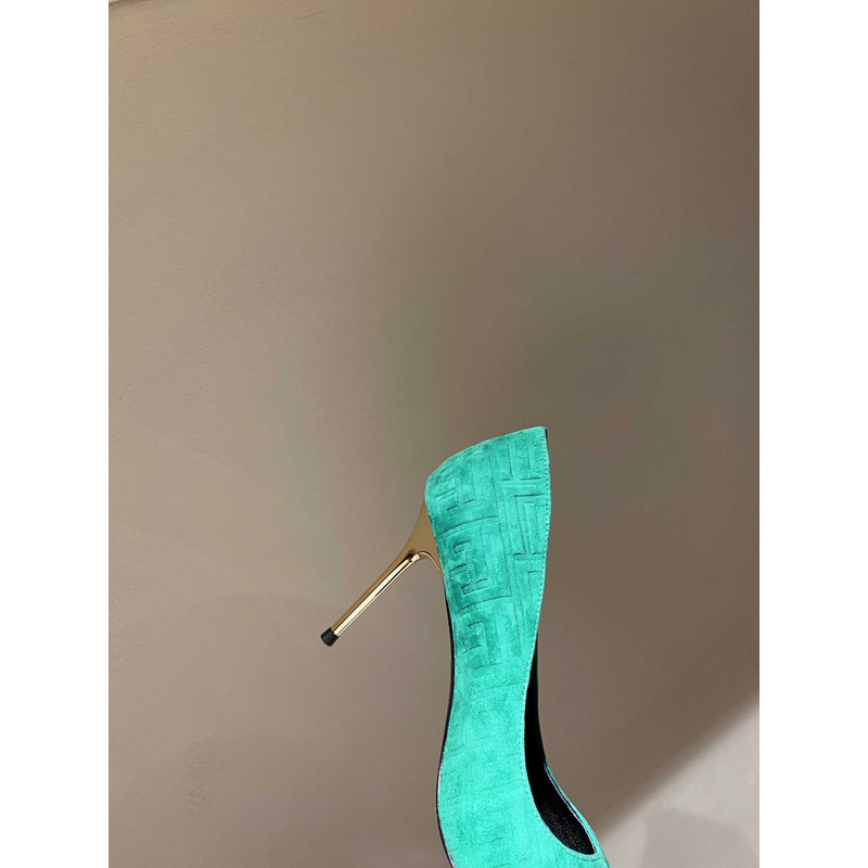 Balmain Logo Monogram Pointed Toe Pumps Light Green