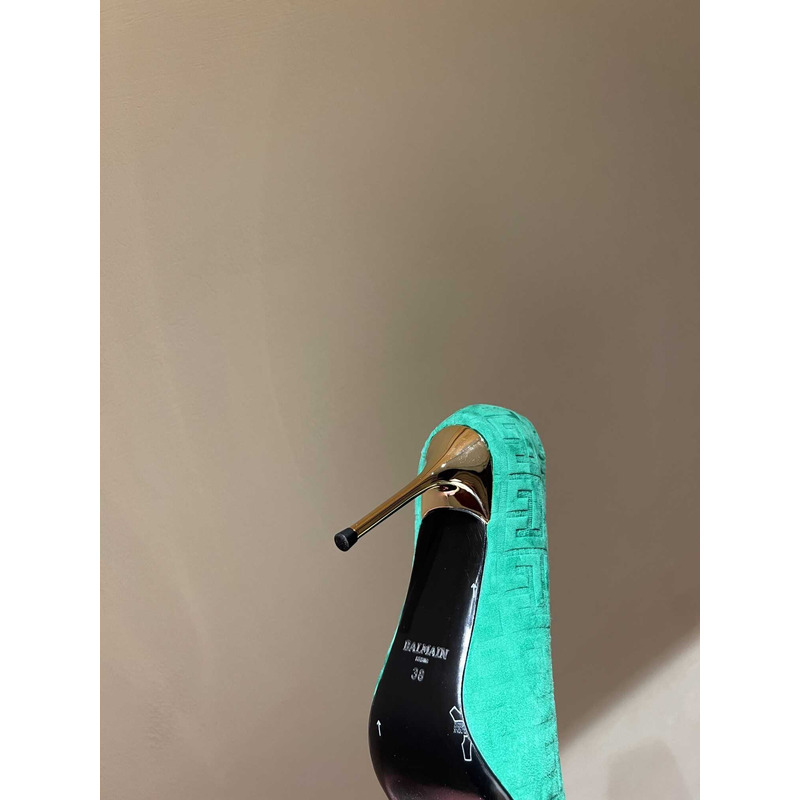 Balmain Logo Monogram Pointed Toe Pumps Light Green