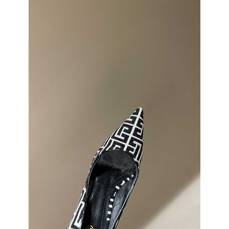 Balmain Logo Monogram Pointed Toe Pumps Black&White