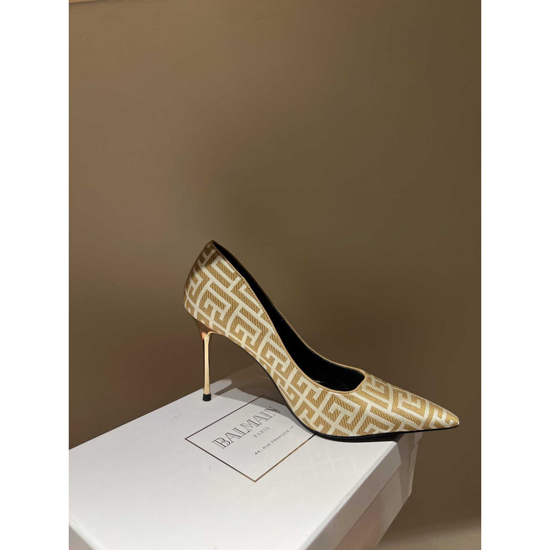 Balmain Logo Monogram Pointed Toe Pumps Yellow&White