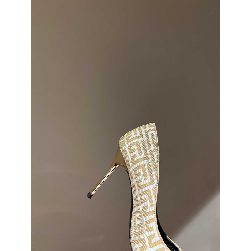 Balmain Logo Monogram Pointed Toe Pumps Yellow&White