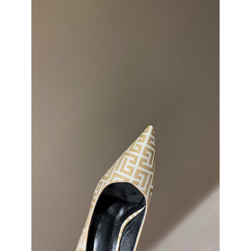 Balmain Logo Monogram Pointed Toe Pumps Yellow&White