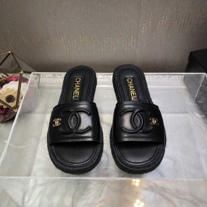 Ch*el street style plain logo sandals black