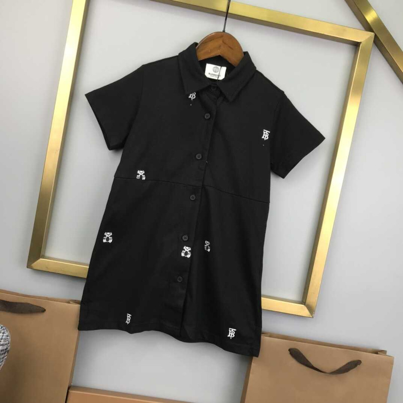 B**rry kids embroidered thomas bear cotton blend shirt dress black