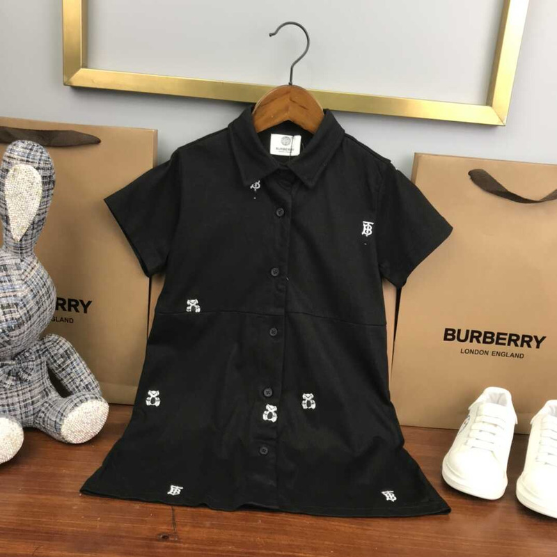 B**rry kids embroidered thomas bear cotton blend shirt dress black