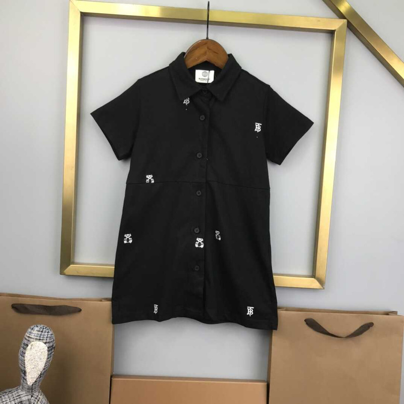 B**rry kids embroidered thomas bear cotton blend shirt dress black
