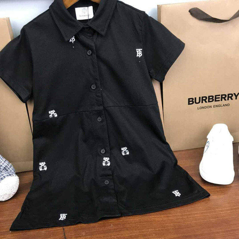 B**rry kids embroidered thomas bear cotton blend shirt dress black