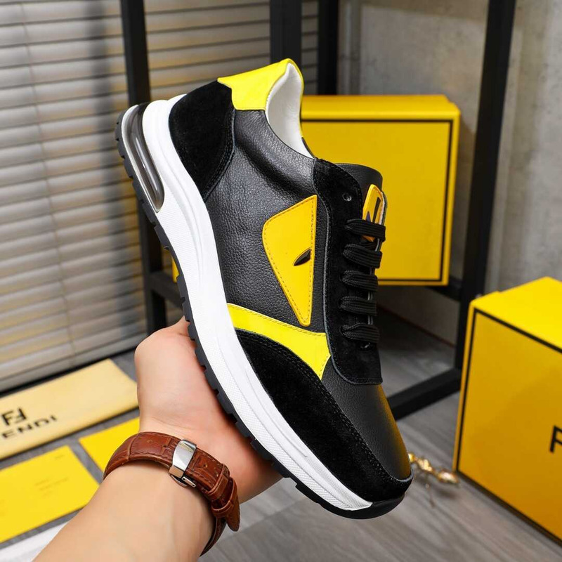 F**di black leather spiked low top sneakers