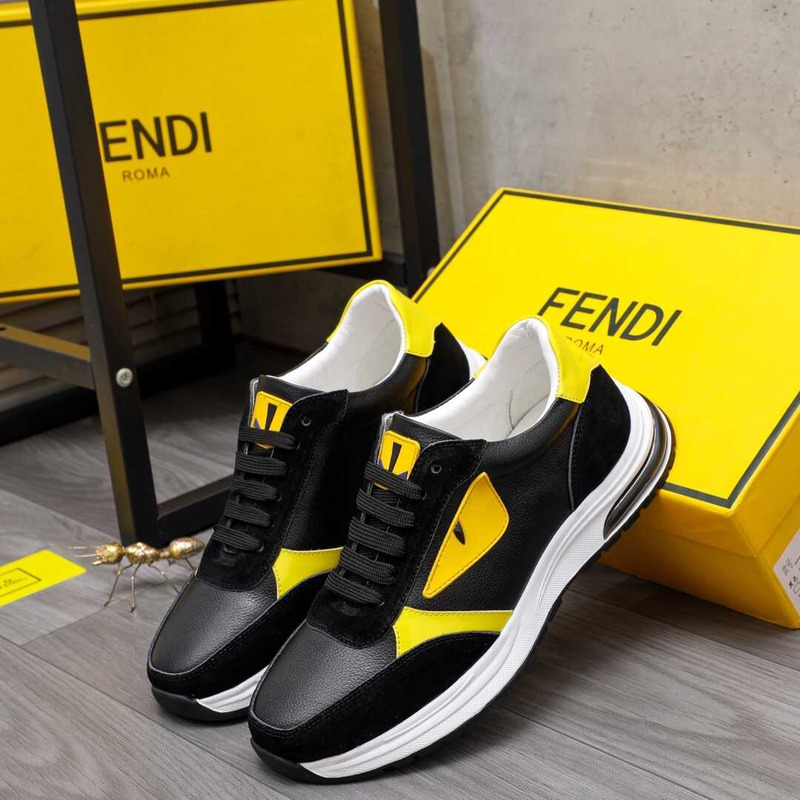 F**di black leather spiked low top sneakers