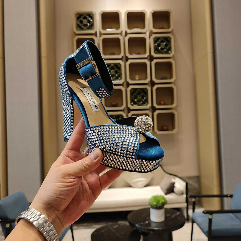 Jimmy Choo Socorie 120 Malibu Honeycomb Crystal Platform Sandals Blue