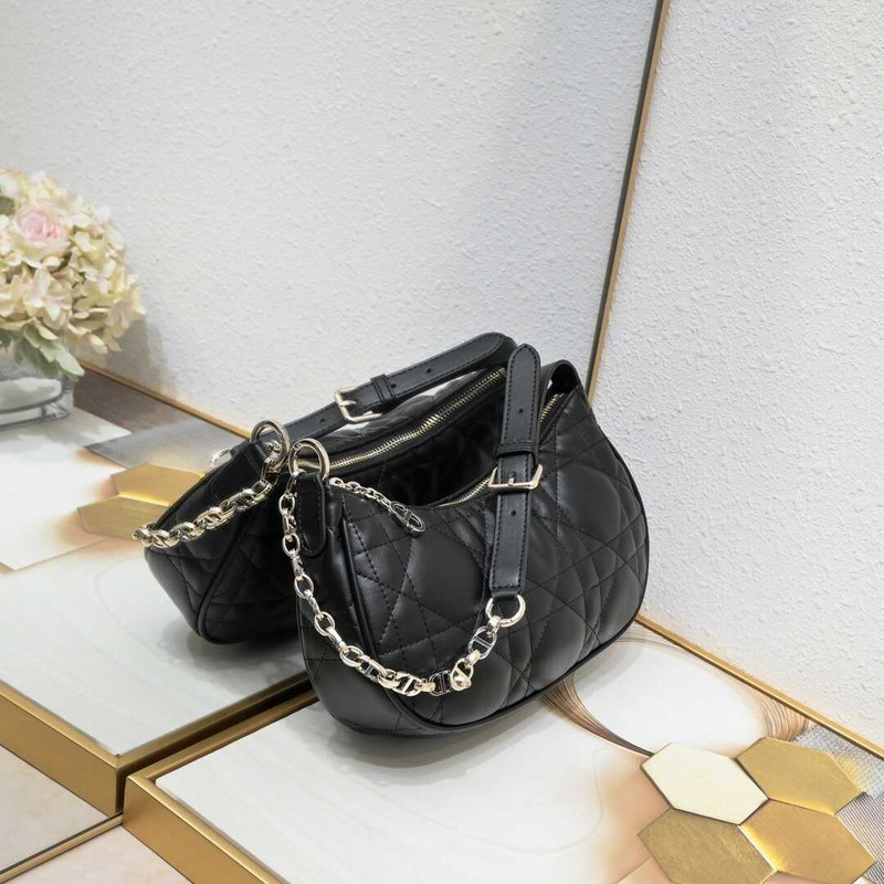D*or soft leather quilted hobo bag black