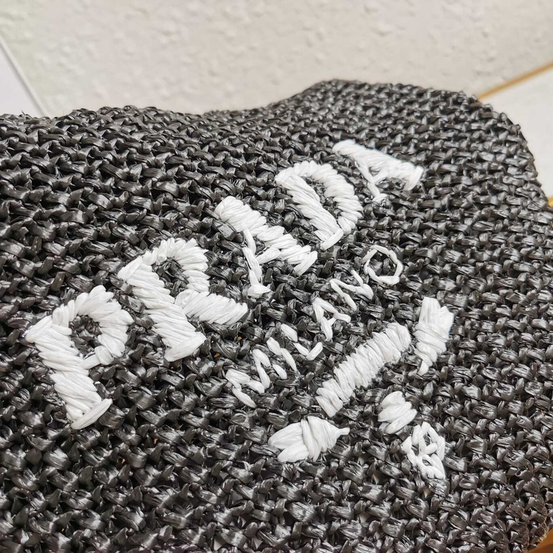 Pra*a large raffia tote bag black